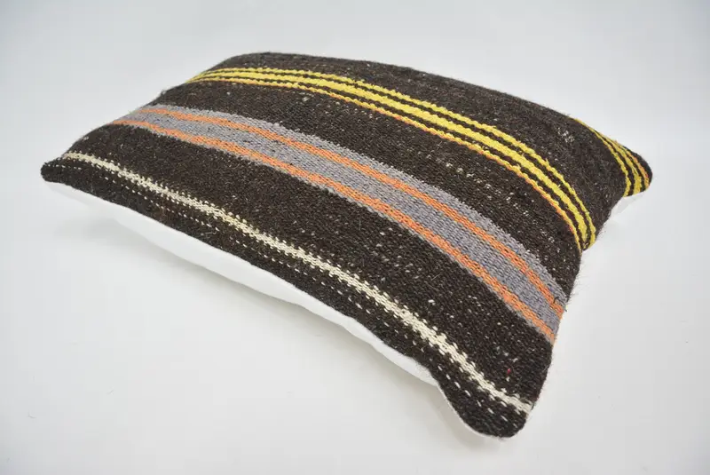 Boho Pillow Sham Cover, Pillow Sham, Interior Designer Pillow, Anatolian Pillow Sham, 16x24 Brown Pillow, Handmade Kilim Cushion - 6