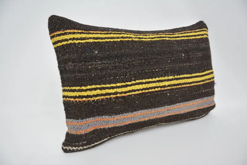 Boho Pillow Sham Cover, Pillow Sham, Interior Designer Pillow, Anatolian Pillow Sham, 16x24 Brown Pillow, Handmade Kilim Cushion - 3