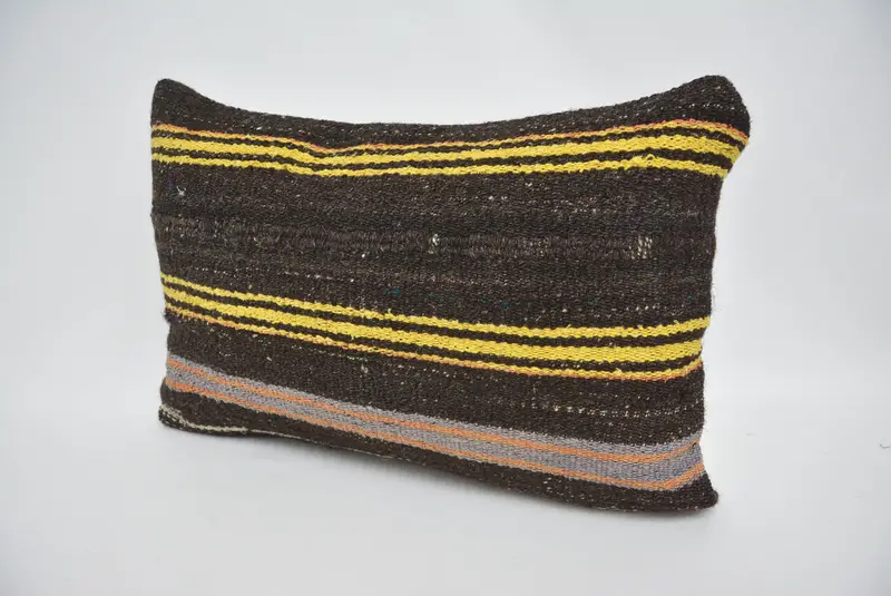 Boho Pillow Sham Cover, Pillow Sham, Interior Designer Pillow, Anatolian Pillow Sham, 16x24 Brown Pillow, Handmade Kilim Cushion - 4