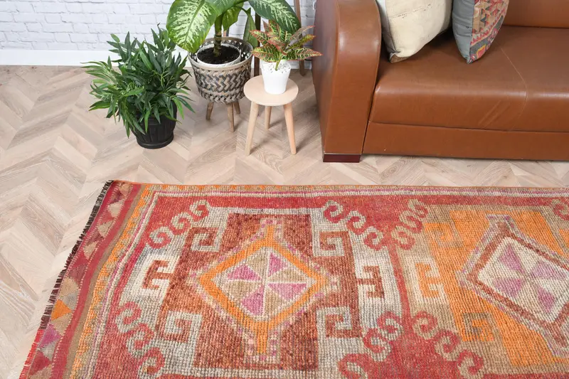 Türk Halısı, 2.7x11.2 ft Runner Halısı, Turuncu Kırmızı Oushak Yün Halısı - 1