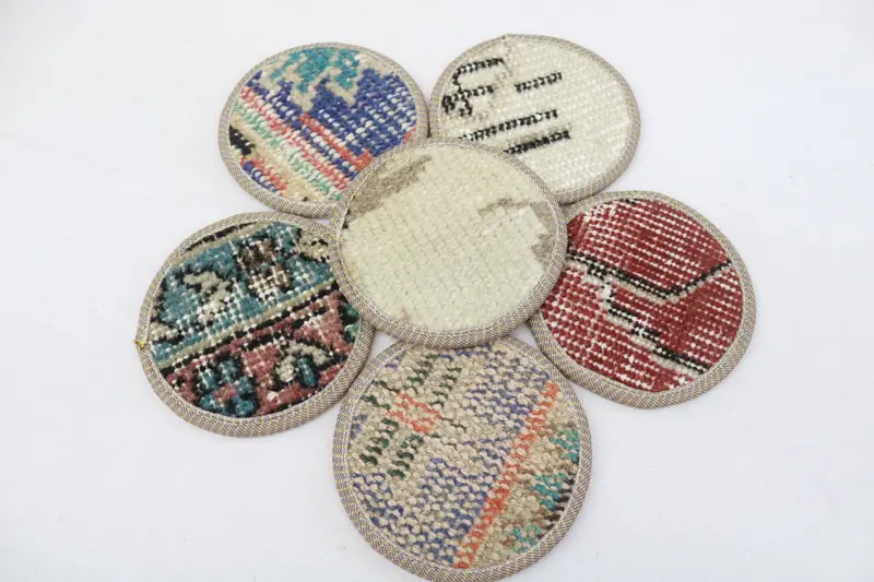Bohemian Round Coaster Set, Beige and Red Coasters