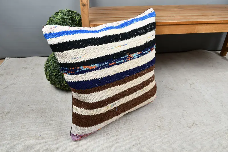 Pillow for Couch, 22x22 White Cushion Case, Pet Pillow Sham, Pillow Case, Kilim Pillow Cover, Antique Pillows, Knitted Cushion Cover - 7