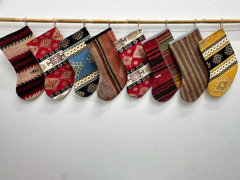 Festive Kilim Stocking, 7-Inch Christmas Ornaments Stocking