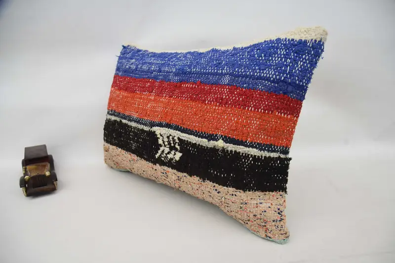 Gift Pillow, Vintage Kilim Pillow, 16x24 Blue Pillow Sham, Pillow Cover, Pillow for Couch, One Of A Kind Cushion Case - 5