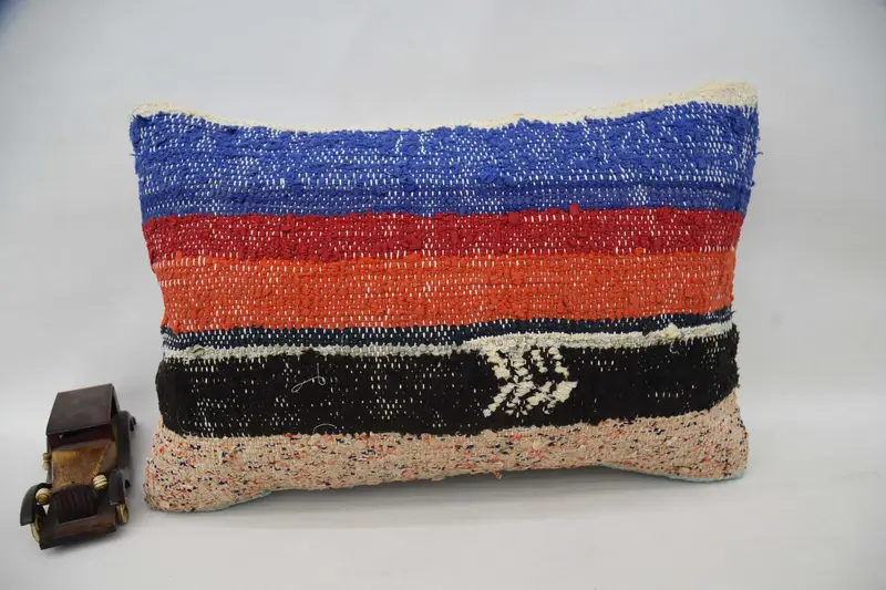Gift Pillow, Vintage Kilim Pillow, 16x24 Blue Pillow Sham, Pillow Cover, Pillow for Couch, One Of A Kind Cushion Case - 4