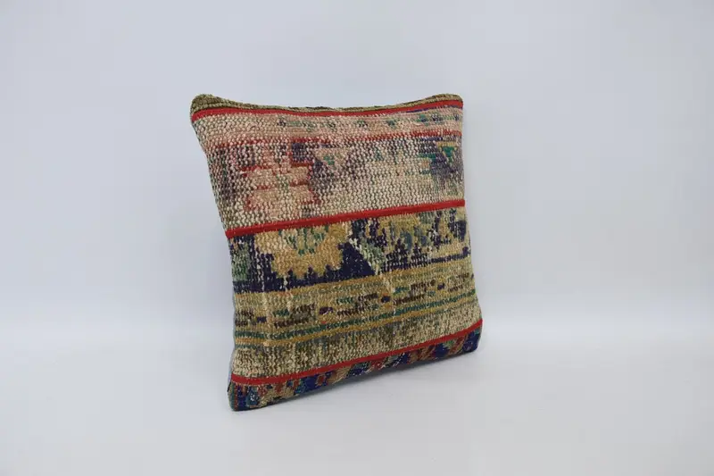 Custom Pillow Case, Boho Pillow, Ikat Pillow Sham, Pillow Case, 16x16 Yellow Cushion Cover, Ethnical Kilim Rug Pillow, Vintage Kilim Pillow - 3