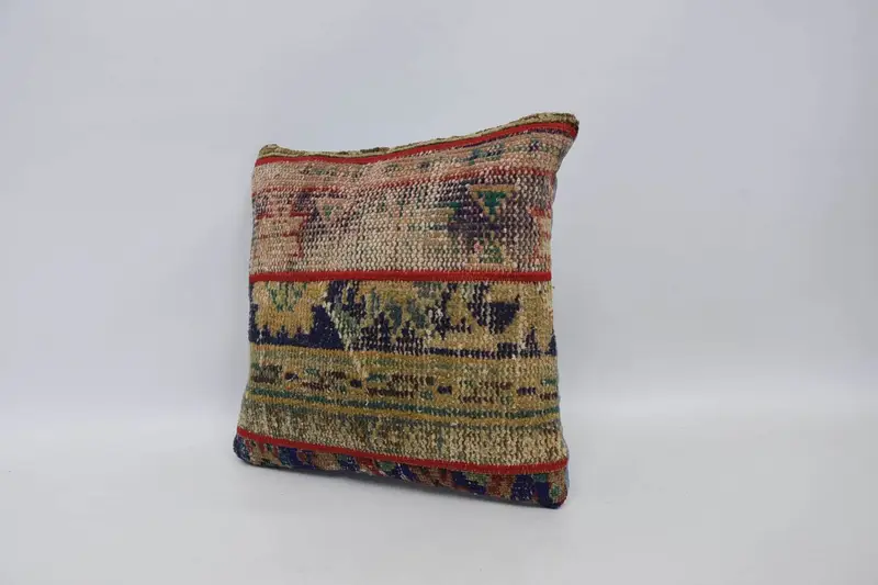 Custom Pillow Case, Boho Pillow, Ikat Pillow Sham, Pillow Case, 16x16 Yellow Cushion Cover, Ethnical Kilim Rug Pillow, Vintage Kilim Pillow - 4