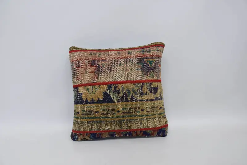 Custom Pillow Case, Boho Pillow, Ikat Pillow Sham, Pillow Case, 16x16 Yellow Cushion Cover, Ethnical Kilim Rug Pillow, Vintage Kilim Pillow - 1