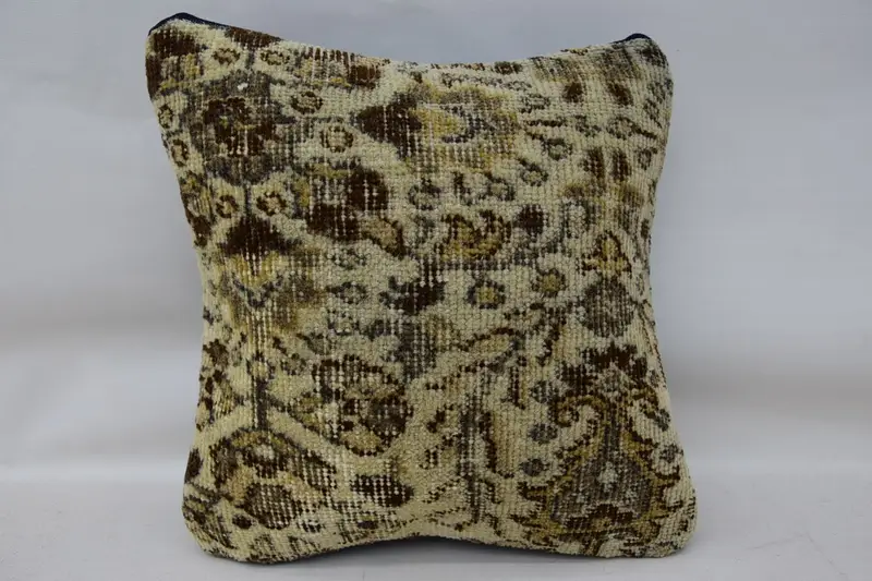 Throw Antique Wool Pillow Cover, 14x14 inch WovenBeige Pillow Case - 1