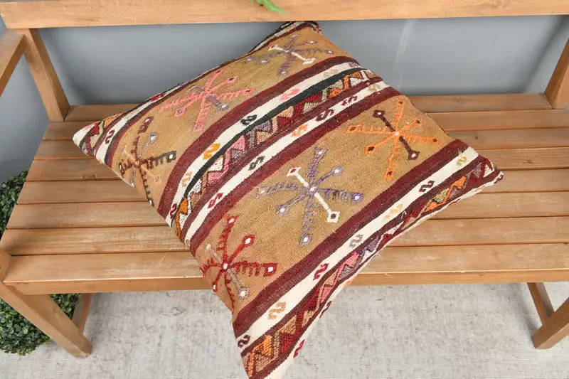 Kilim Pillow, Bolster Throw Pillow, Ethnic Pillow Cover Pillow Sham, 24x24 Beige Pillow Cover, Home Decor Pillow, Pillow Case, Gift Pillow - 2