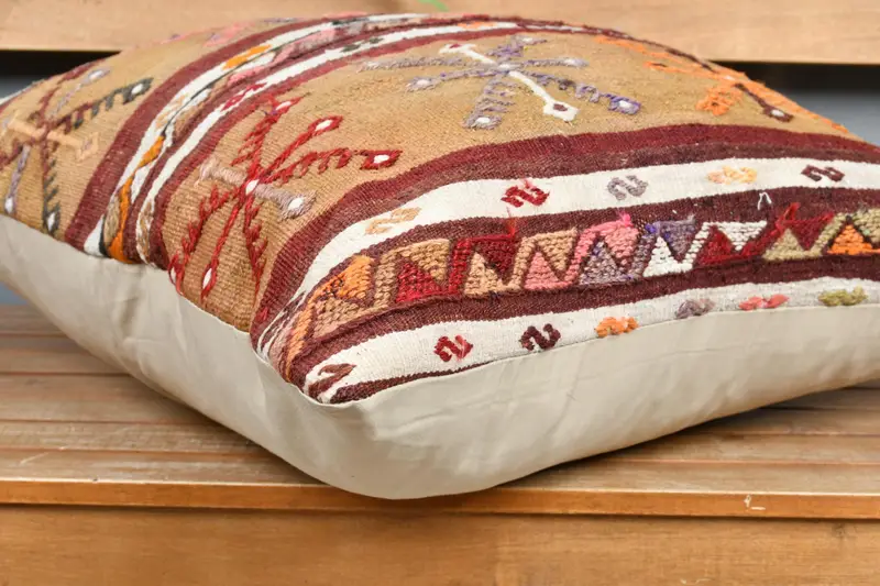 Kilim Pillow, Bolster Throw Pillow, Ethnic Pillow Cover Pillow Sham, 24x24 Beige Pillow Cover, Home Decor Pillow, Pillow Case, Gift Pillow - 4