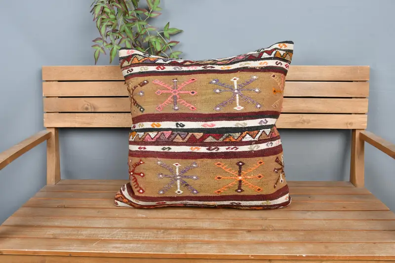 Kilim Pillow, Bolster Throw Pillow, Ethnic Pillow Cover Pillow Sham, 24x24 Beige Pillow Cover, Home Decor Pillow, Pillow Case, Gift Pillow - 6