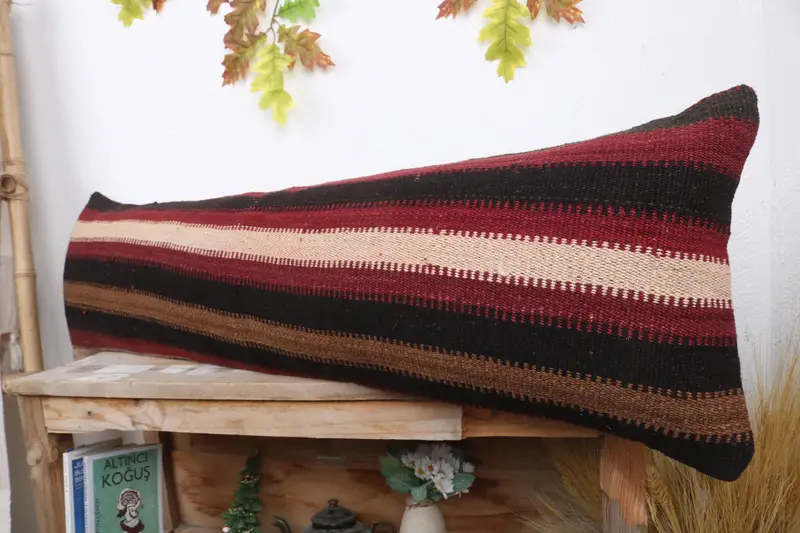 Vintage Kilim Throw Pillow, Pillow Sham, 12x43 Brown Pillow, Home Decor Pillow, Vintage Pillow, Authentic Pillow, Anatolian Cushion - 4