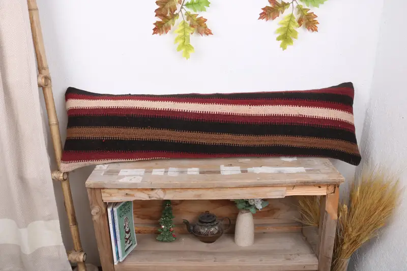 Vintage Kilim Throw Pillow, Pillow Sham, 12x43 Brown Pillow, Home Decor Pillow, Vintage Pillow, Authentic Pillow, Anatolian Cushion - 1