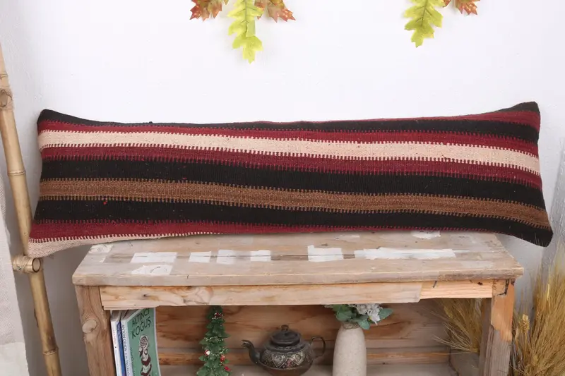 Vintage Kilim Throw Pillow, Pillow Sham, 12x43 Brown Pillow, Home Decor Pillow, Vintage Pillow, Authentic Pillow, Anatolian Cushion - 2
