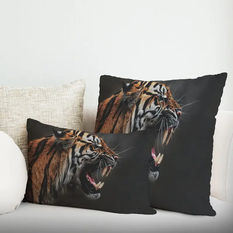 Man Cave veya Loft Dekor için Kaplan Yaban Hayatı Baskı Yastığı