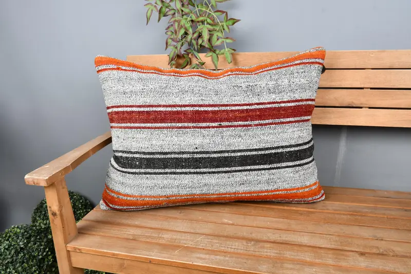 Kilim Pillow Cover, Kilim Cushion Sham, 20x28 White Pillow, Ethnical Kilim Rug Pillow, Pillow Cover, Farmhouse Cushion, Bohemian Cushion Pillow Sham - 1