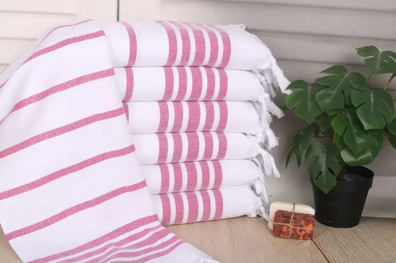 Monogrammed Turkish Cotton Hand Towel Dark Fuchsia Herringbone, 24x36