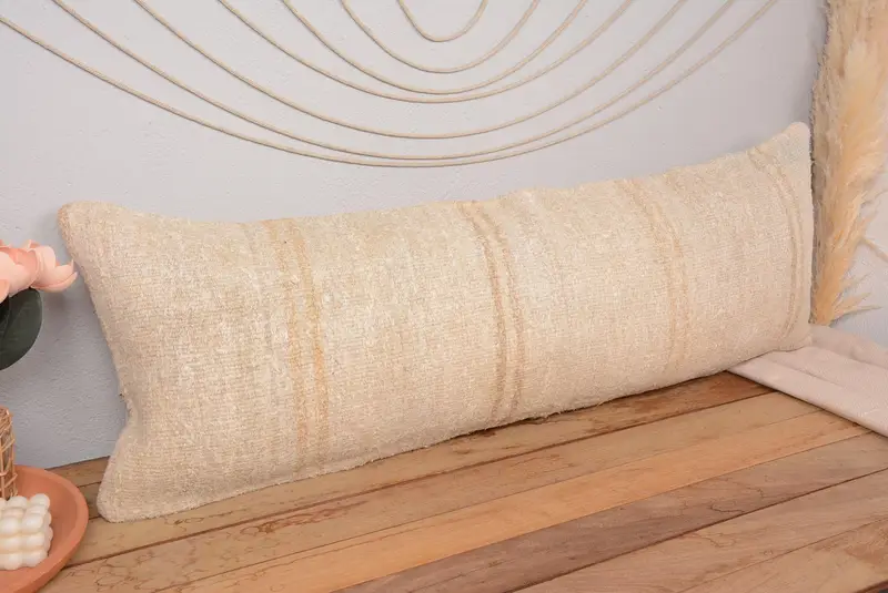Handgefertigtes gestreiftes Kissen, 16x48 besticktes Vintage-Kissen