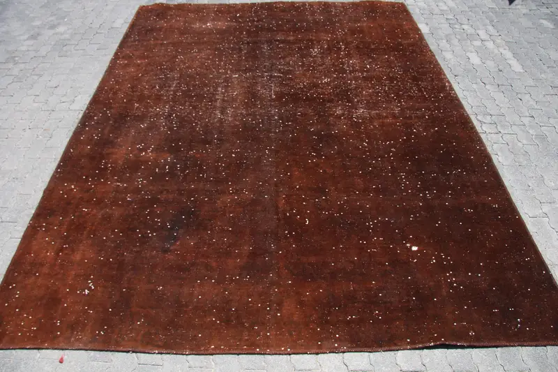Türkischer Vintage-Teppich 8,9 x 11,9 Fuß (272 x 363 cm), brauner Oushak-Blumenteppich - 1