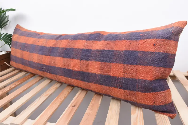 Pillow Case, Handwoven Pillow Cover Cushion Cover, Ethnical Kilim Rug Pillow, Home Decor Pillow, Kilim Pillow, 16x48 Orange Cushion Case - 5