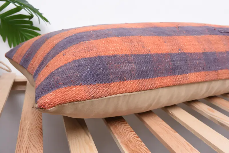 Pillow Case, Handwoven Pillow Cover Cushion Cover, Ethnical Kilim Rug Pillow, Home Decor Pillow, Kilim Pillow, 16x48 Orange Cushion Case - 6