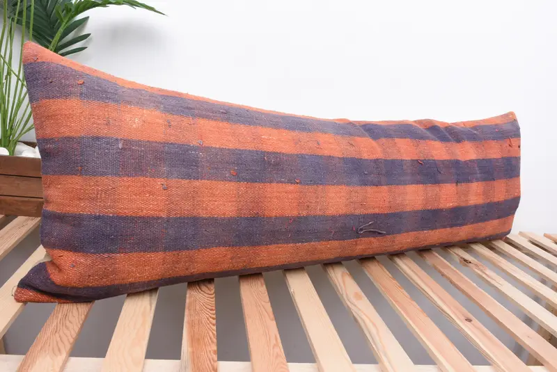 Pillow Case, Handwoven Pillow Cover Cushion Cover, Ethnical Kilim Rug Pillow, Home Decor Pillow, Kilim Pillow, 16x48 Orange Cushion Case - 4