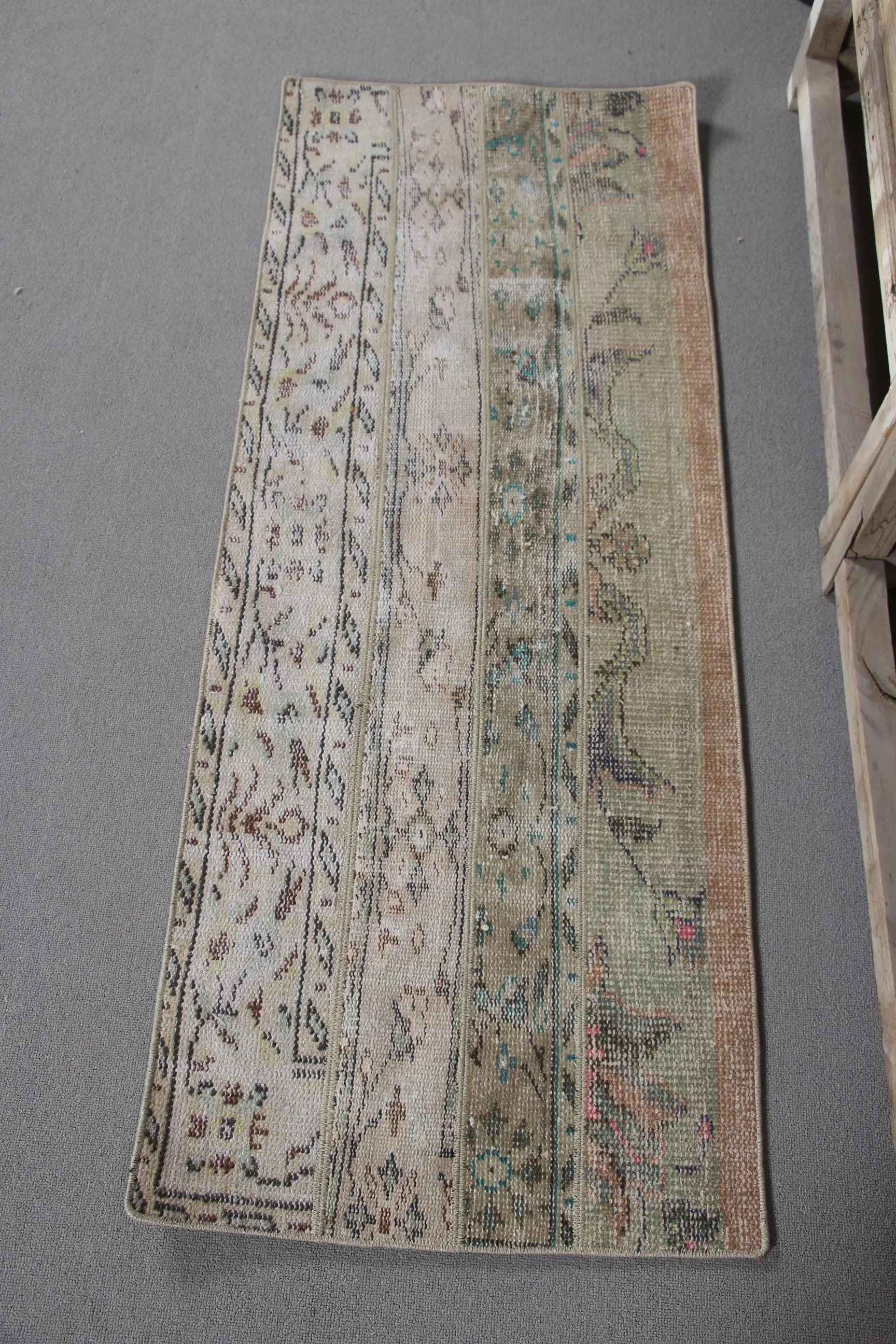 Turkish Rug, 1.9x4.9 ft Small Vintage Rug, Brown Green Patchwork Rug - 1