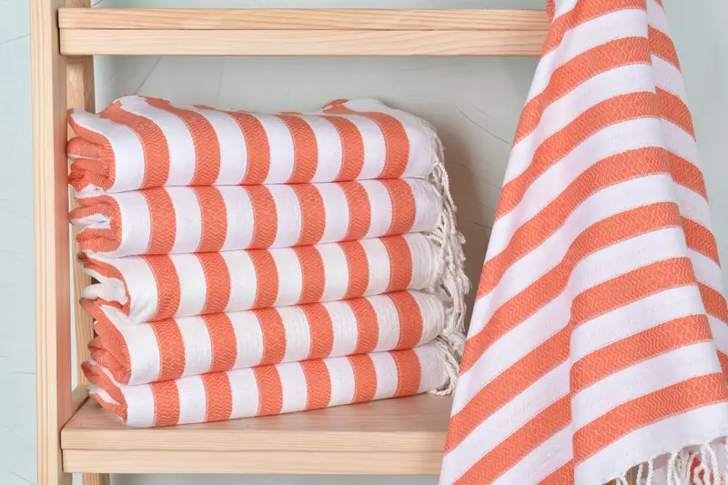 Orange Cotton Towel Handmade 36x71 Inches, Beige Secondary