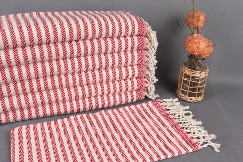 Turkish Towel Organic Cotton Red Chevron, 18x40 Inches