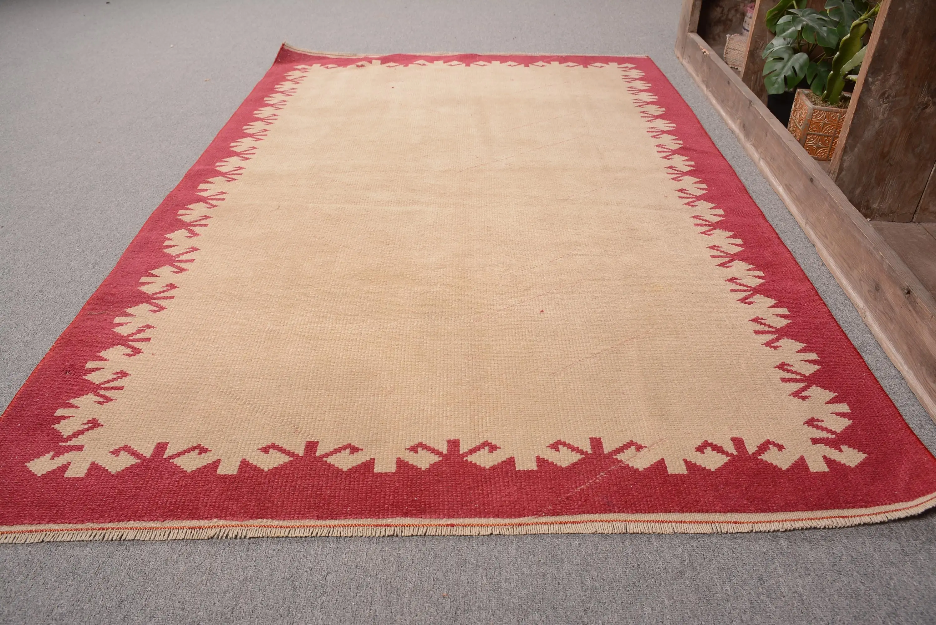 Alfombra turca vintage de 10 x 15 cm, alfombra de cuadros rojos - 1