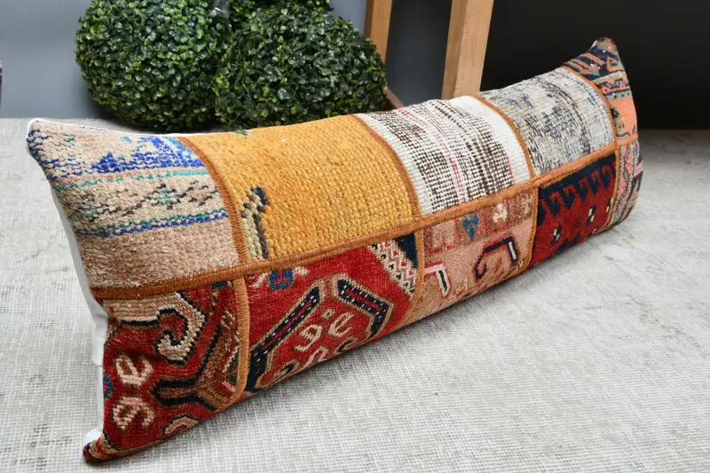 Antique Pillows, Cushion, 12x36 Yellow Pillow Case, Kilim Pillow Cover, Ethnic Throw Pillow Case, Shabby Chic Pillow, Pillow for Sofa - 7