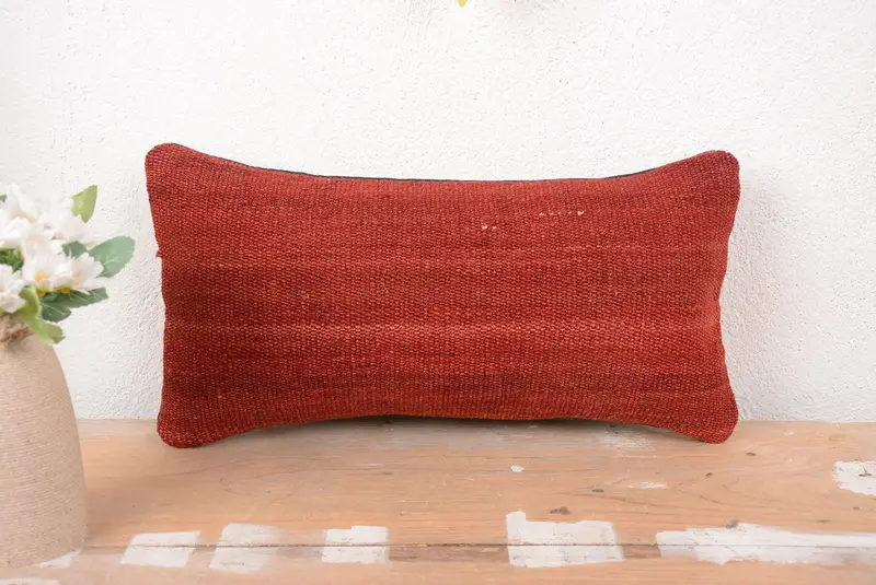 Red Southwestern Embroidered Throw Pillow, Handmade 8x16 Cushion