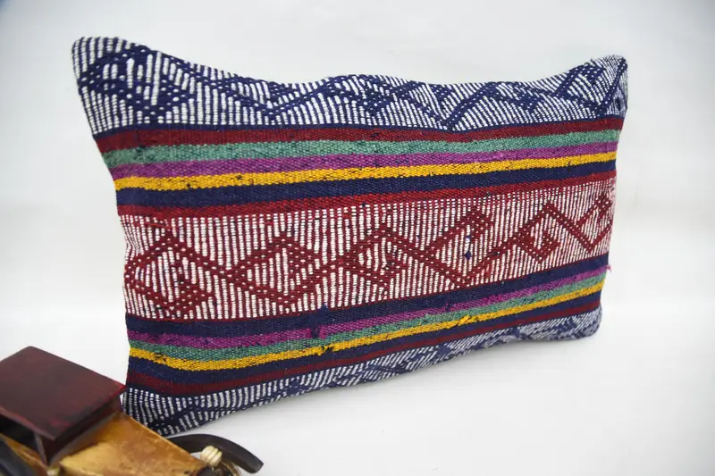 Living Room Throw Cushion, 12x20 Blue Pillow, Vintage Kilim Throw Pillow, Natural Pillow Cover, Handmade Kilim Cushion, Pillow Case, Turkish Pillow - 2
