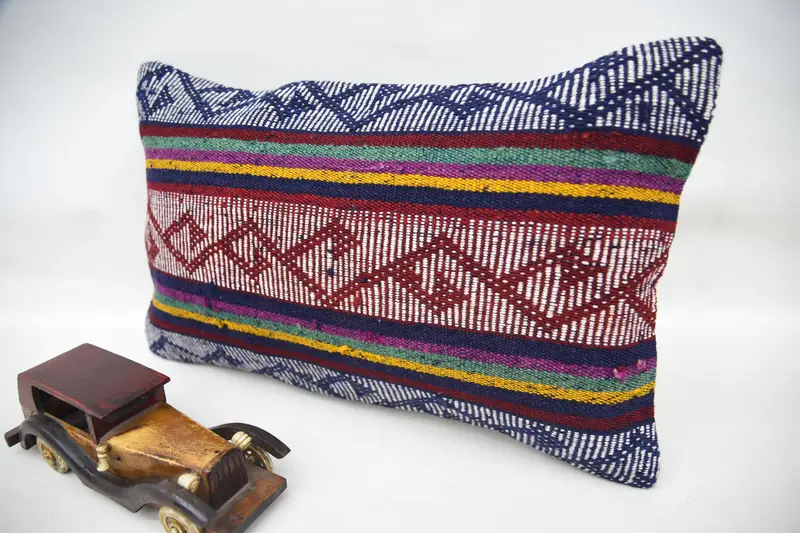 Living Room Throw Cushion, 12x20 Blue Pillow, Vintage Kilim Throw Pillow, Natural Pillow Cover, Handmade Kilim Cushion, Pillow Case, Turkish Pillow - 3
