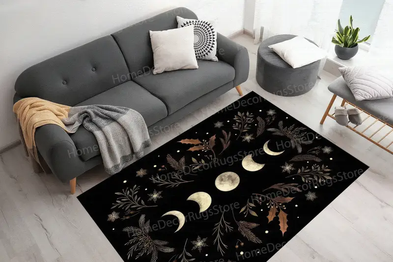 Boho Moon プリント ラグ: フローラル ボタニカル ボヘミアン デコレーション