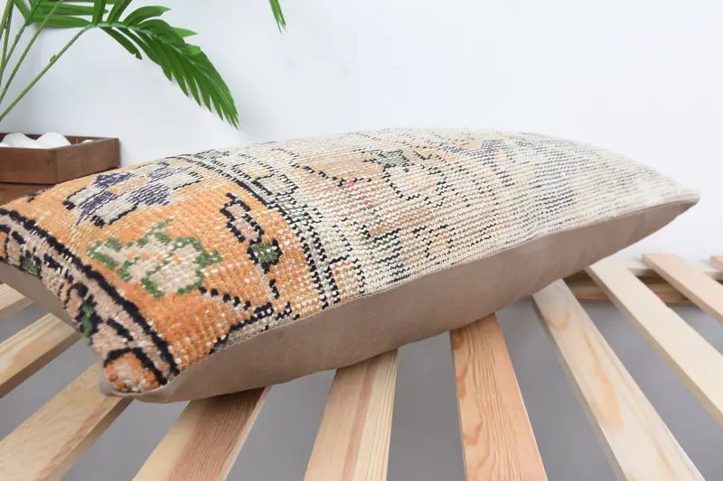 Custom Pillow Case, 12x24 Orange Pillow Sham, Turkish Kilim Pillow, Cushion, Home Decor Pillow, Antique Pillows, Ottoman Cushion Cover - 6