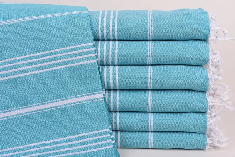 Wedding Favors Turkish Cotton Petrol Blue Striped Towel, 70x40 Inches