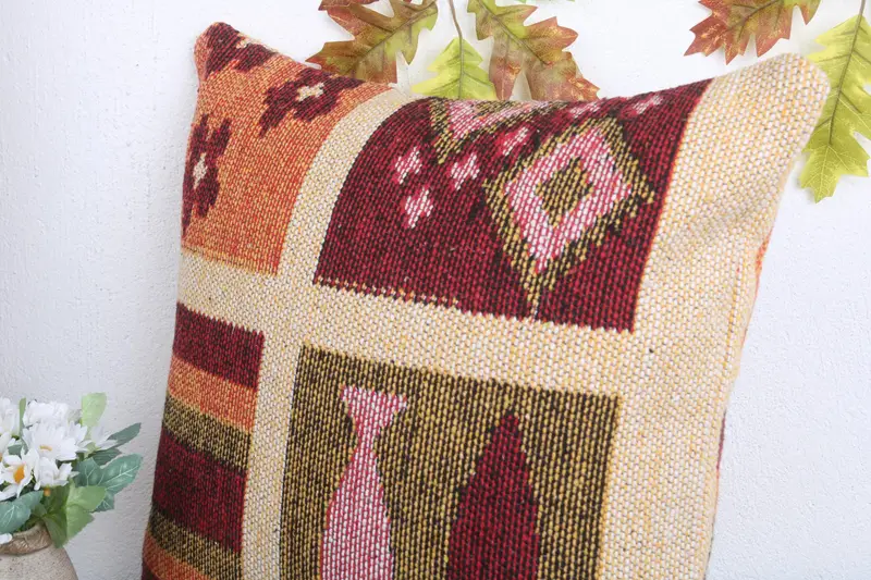 18x18 Red Pillow Case, Boho Pillow, Designer Throw Pillow Sham, Kilim Rug Cushion Cover, Cushion, Handmade Kilim Cushion, Kilim Cushion Sham - 5