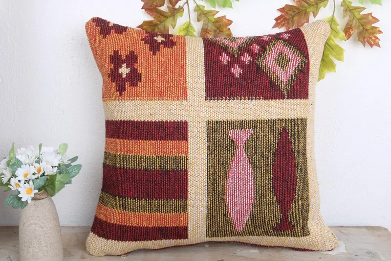 18x18 Red Pillow Case, Boho Pillow, Designer Throw Pillow Sham, Kilim Rug Cushion Cover, Cushion, Handmade Kilim Cushion, Kilim Cushion Sham - 2