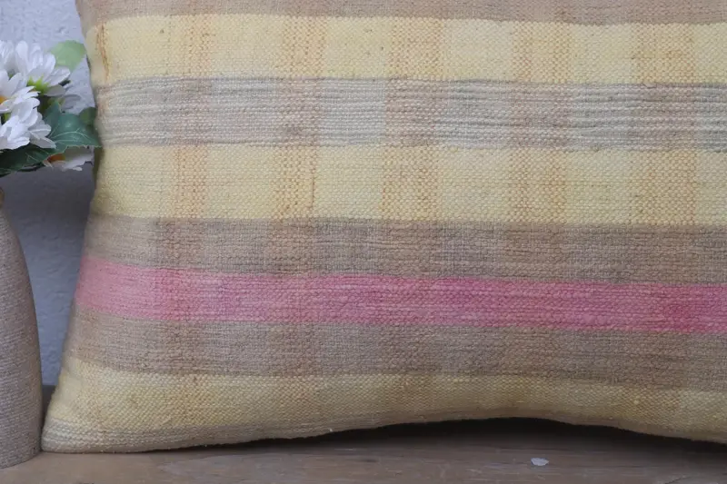 Authentic Pillow Sham, Pillow for Couch, Indoor Pillow Cover, 12x20 Yellow Cushion, Pillow Case, Gift Pillow, Ethnical Kilim Rug Pillow - 3