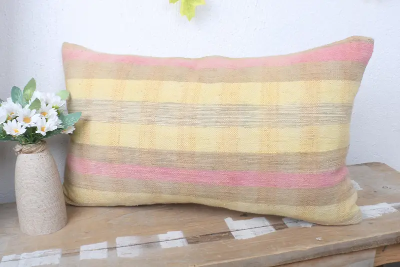 Authentic Pillow Sham, Pillow for Couch, Indoor Pillow Cover, 12x20 Yellow Cushion, Pillow Case, Gift Pillow, Ethnical Kilim Rug Pillow - 4