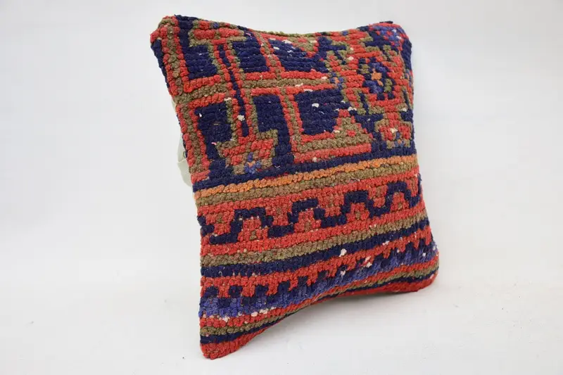 Hippie Throw Pillow, Seat Cushion, Pillow for Sofa, 12x12 Orange Pillow Sham, Pillow, Handwoven Pillow, Handmade Kilim Cushion, Pillow for Couch - 2