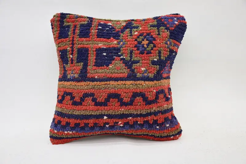 Hippie Throw Pillow, Seat Cushion, Pillow for Sofa, 12x12 Orange Pillow Sham, Pillow, Handwoven Pillow, Handmade Kilim Cushion, Pillow for Couch - 1