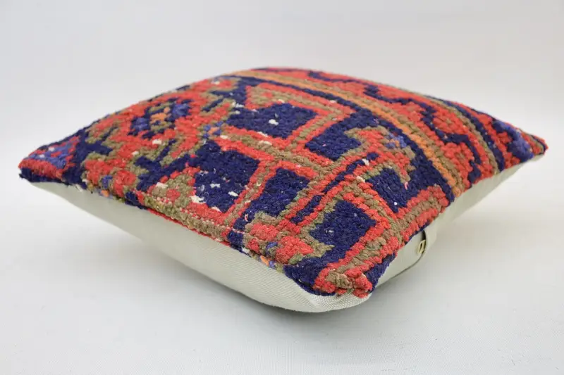 Hippie Throw Pillow, Seat Cushion, Pillow for Sofa, 12x12 Orange Pillow Sham, Pillow, Handwoven Pillow, Handmade Kilim Cushion, Pillow for Couch - 5