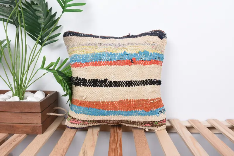 Vintage Pillow, Home Decor Pillow, 16x16 Beige Cushion Cover, Customized Pillow, Pillow Cover, Vintage Kilim Throw Pillow, Ikat Pillow Sham - 1