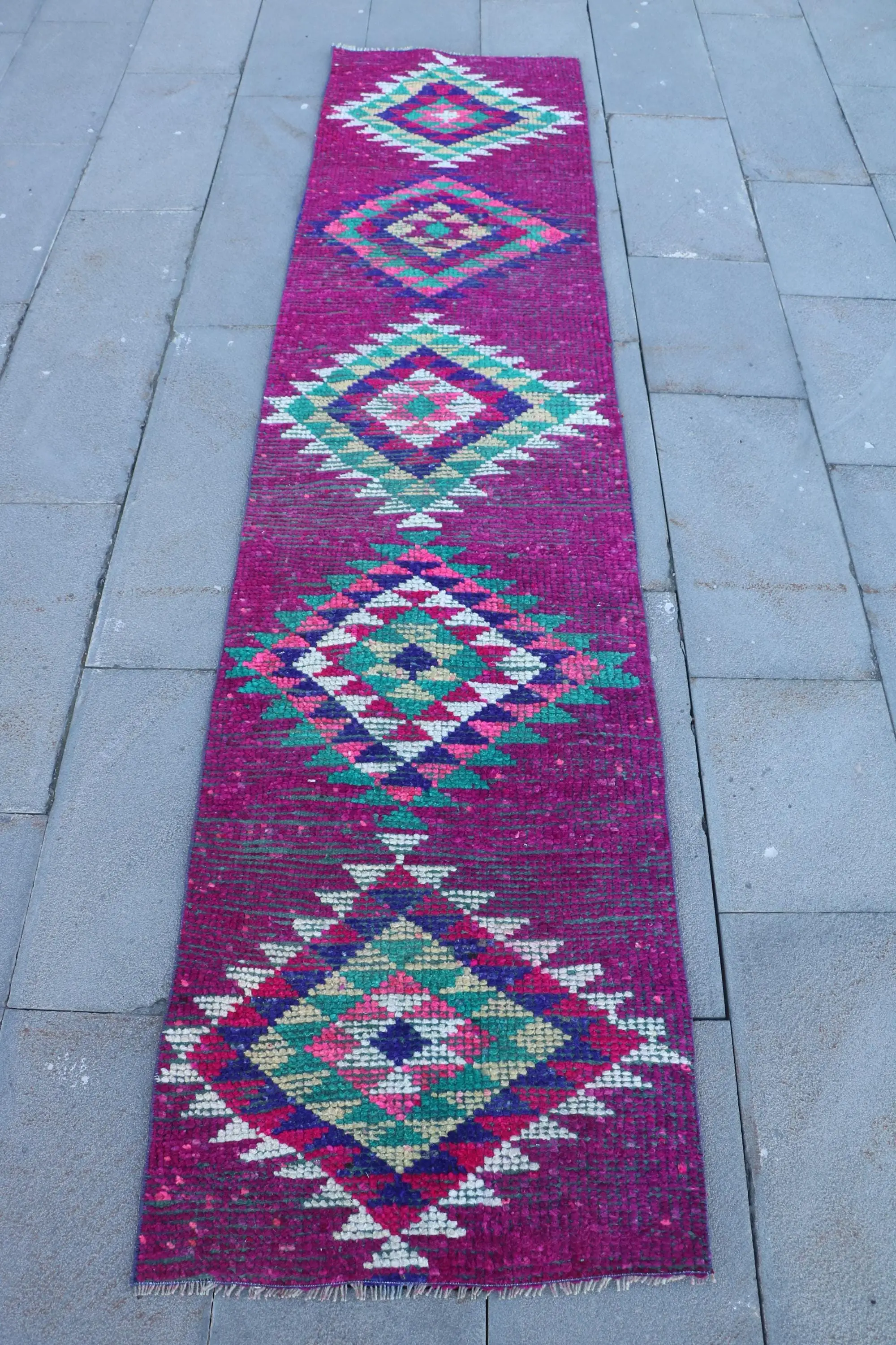 Türkischer 2,1x9,1 ft Teppich, Vintage Läuferteppich, rosa massiver Teppich - 1