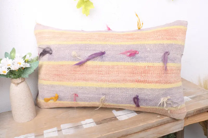 One Of A Kind Pillow Case, Turkish Pillow, Vintage Kilim Throw Pillow, Outdoor Patio Cushion, Kilim Pillow, 12x20 Yellow Pillow Cover, Cushion Case - 4