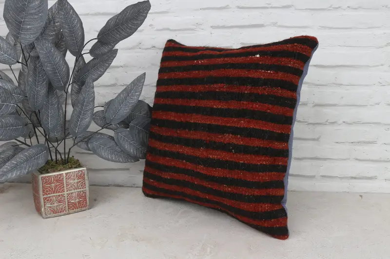 İç Tasarımcı Yastığı, 18x18 Kırmızı Yastık Kapağı, Vintage Yastık, Yastık Kapağı, Aztek Yastığı, Kilim Yastığı Kapağı, Etnik Yastık Kılıfı - 5