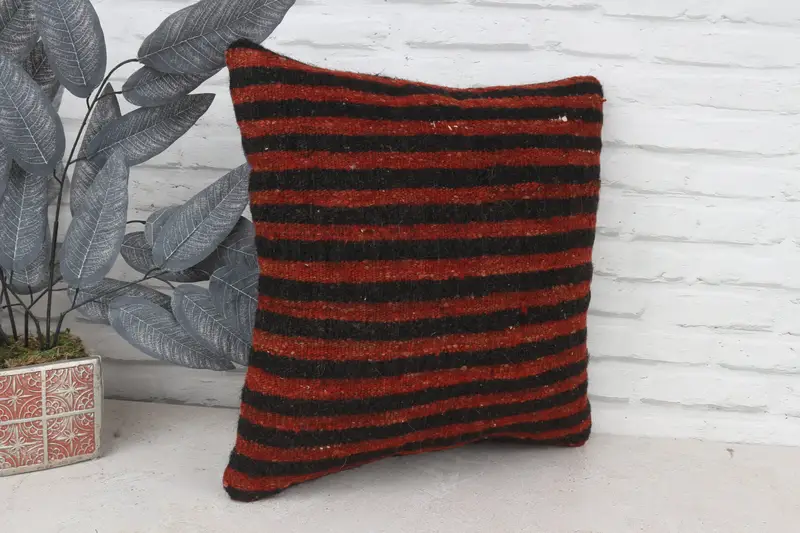 İç Tasarımcı Yastığı, 18x18 Kırmızı Yastık Kapağı, Vintage Yastık, Yastık Kapağı, Aztek Yastığı, Kilim Yastığı Kapağı, Etnik Yastık Kılıfı - 4